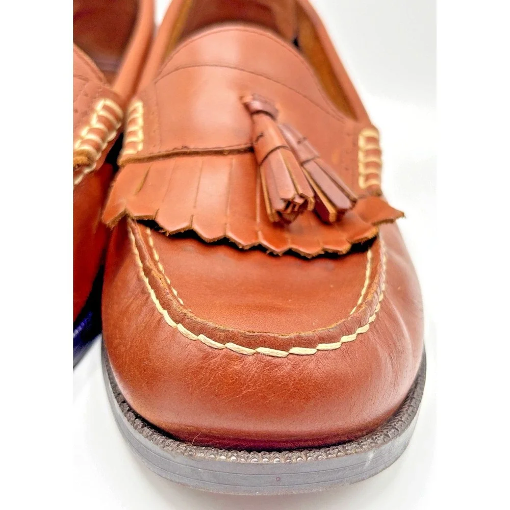 Chaps Men's Brown Leather Tassel Kiltie Loafers Moc Toe Slip On Dress Shoes 11.5